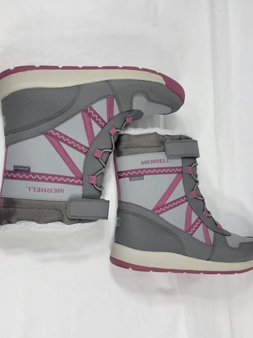 Merrell Women Size 6 Snow Crush 2.0 Boots Waterproof Winter Gray Faux Fur